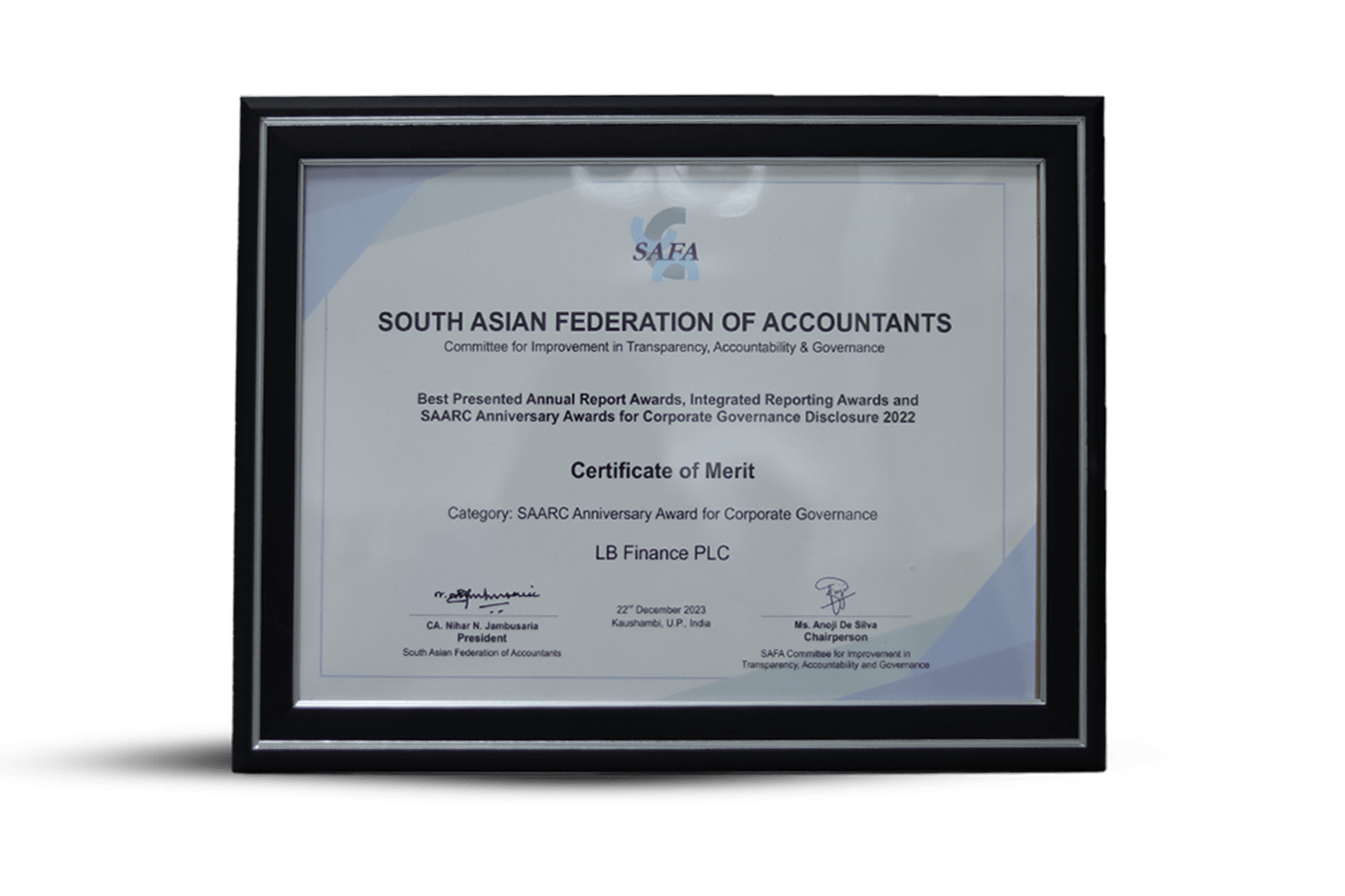 Merit Award for Corporate Governance Disclosure (Category: SAARC Anniversary Award for Corporate Governance)  2022